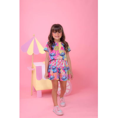 Conjunto Infantil Lilo e Stitch Rosa Luxo Festas