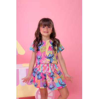 Conjunto Infantil Lilo e Stitch Rosa Luxo Festas