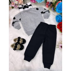 Conjunto Infantil Moletom Flanelado Cinza e Preto C/ Zíper Ursinho