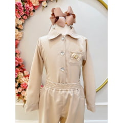 Conjunto infantil Nude Com Camisa e Calça Casual Luxo