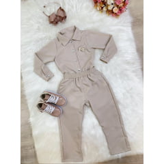 Conjunto infantil Nude Com Camisa e Calça Casual Luxo