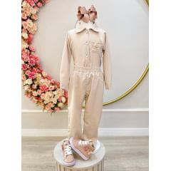 Conjunto infantil Nude Com Camisa e Calça Casual Luxo