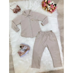 Conjunto infantil Nude Com Camisa e Calça Casual Luxo