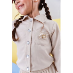 Conjunto infantil Nude Com Camisa e Calça Casual Luxo