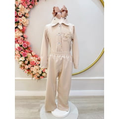 Conjunto infantil Nude Com Camisa e Calça Casual Luxo