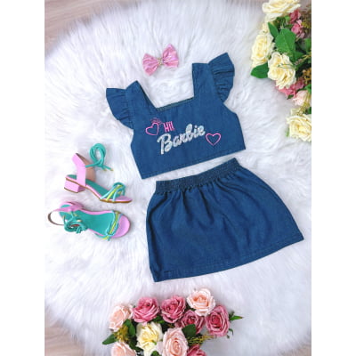 Conjunto Jeans Hi Barbie Com Laço Festas Luxo Casual
