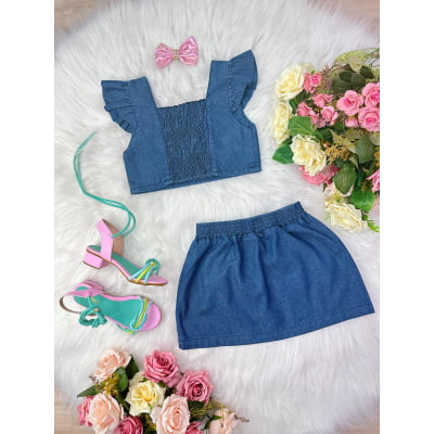 Conjunto Jeans Hi Barbie Com Laço Festas Luxo Casual