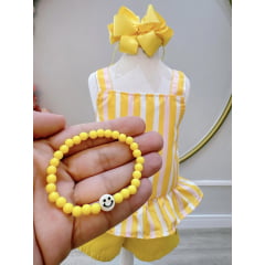 Conjunto Meninas Amarelo Listrado C/ Short e Pulseira