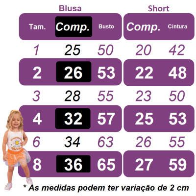 Conjunto Meninas Blusa Cropped Colorido e Shorts Fru-Fru