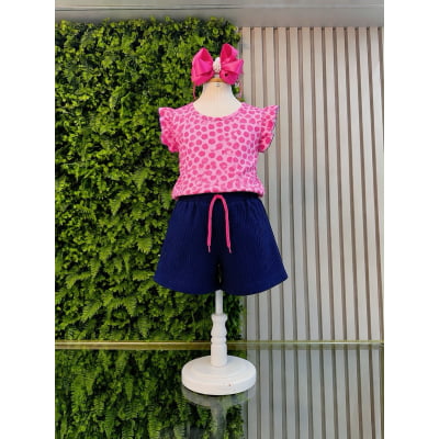 Conjunto Meninas Blusa Cropped Colorido e Shorts Fru-Fru