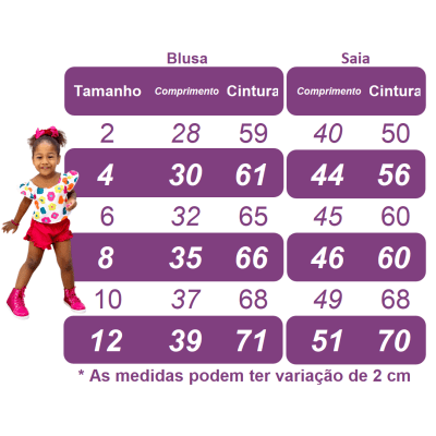 Conjunto Meninas Blusa Jeans e Saia Colorida Luxo Casual