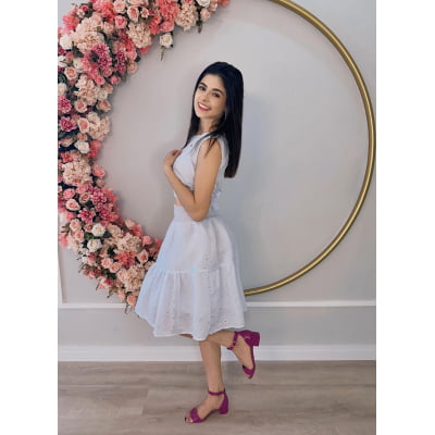 Conjunto Meninas Branco Cropped e Saia Midi Casual Luxo