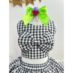 Conjunto Meninas Junino Caipira Preto Xadrez Cropped Com Saia