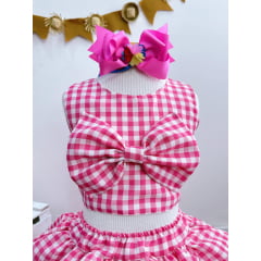 Conjunto Meninas Junino Caipira Rosa Xadrez Cropped Com Saia
