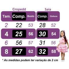Conjunto Meninas Junino Caipira Rosa Xadrez Cropped Com Saia