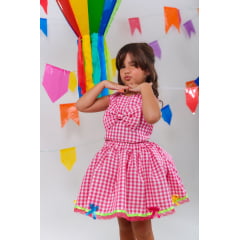 Conjunto Meninas Junino Caipira Rosa Xadrez Cropped Com Saia