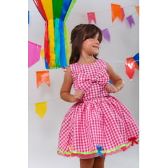 Conjunto Meninas Junino Caipira Rosa Xadrez Cropped Com Saia