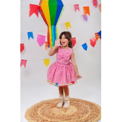 Conjunto Meninas Junino Caipira Rosa Xadrez Cropped Com Saia