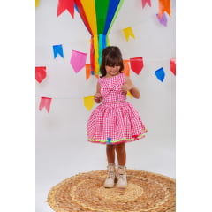 Conjunto Meninas Junino Caipira Rosa Xadrez Cropped Com Saia
