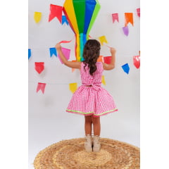 Conjunto Meninas Junino Caipira Rosa Xadrez Cropped Com Saia