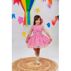 Conjunto Meninas Junino Caipira Rosa Xadrez Cropped Com Saia