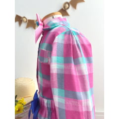 Conjunto Meninas Junino Camisa Rosa Com Mini Saia Xadrez