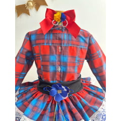 Conjunto Meninas Junino Camisa Vermelha Com Saia Xadrez