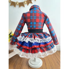 Conjunto Meninas Junino Camisa Vermelha Com Saia Xadrez