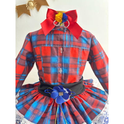 Conjunto Meninas Junino Camisa Vermelha Com Saia Xadrez