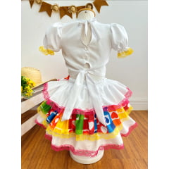 Conjunto Meninas Junino Cropped Colorido Branco C/ Mini Saia