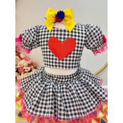 Conjunto Meninas Junino Preto Cropped Com Saia Xadrez