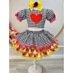 Conjunto Meninas Junino Preto Cropped Com Saia Xadrez