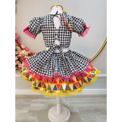 Conjunto Meninas Junino Preto Cropped Com Saia Xadrez