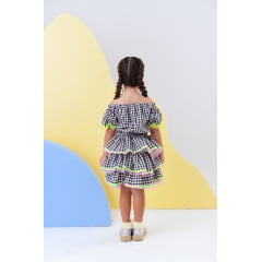 Conjunto Meninas Junino Preto Xadrez Cropped Com Saia Luxo