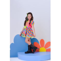 Conjunto Meninas Junino Rosa Cropped Com Saia Colorida