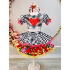 Conjunto Meninas Junino Xadrez Preto Cropped C/ Mini Saia