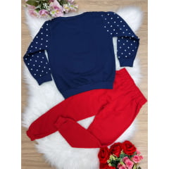 Conjunto Moletom Azul Marinho C/ Calça Vermelha Urso
