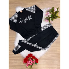 Conjunto Moletom C/ Calça Preto Faixa Branca