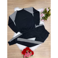Conjunto Moletom C/ Calça Preto Faixa Branca
