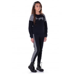 Conjunto Moletom C/ Calça Preto Faixa Branca