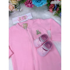Macacão Soft Com Zíper Rosa Bebê Meu Ursinho