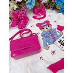 Vestido de Moletom Flanelado Off White Ursinho Love