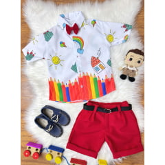 Conjunto Aquarela Com Short Gravatinha e Camisa