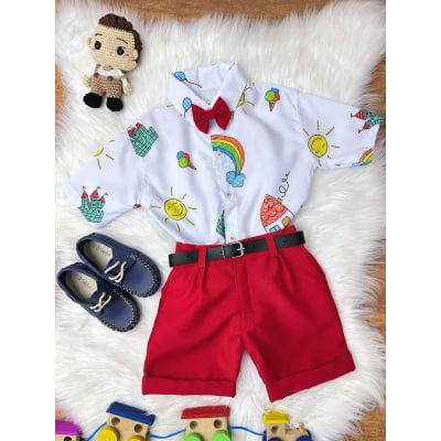 Conjunto Aquarela Com Short Gravatinha e Camisa Conjunto Aquarela Com Short Gravatinha e Camisa