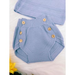 Conjunto Baby Camisa e Tapa Fralda Tricot Meninos Azul