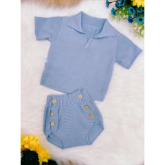 Conjunto Baby Camisa e Tapa Fralda Tricot Meninos Azul