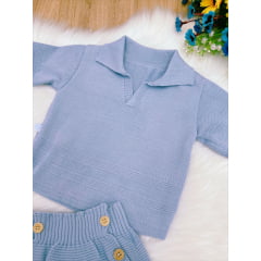 Conjunto Baby Camisa e Tapa Fralda Tricot Meninos Azul