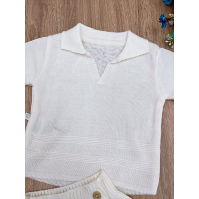 Conjunto Baby Camisa e Tapa Fralda Tricot Meninos Marfim