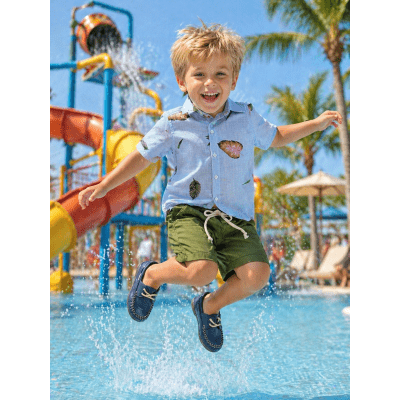 Conjunto Camisa Azul Com Bermuda Verde Musgo de Cordão