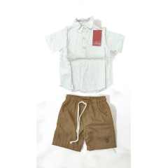 Conjunto Camisa Bege Com Bermuda Marrom de Cordão